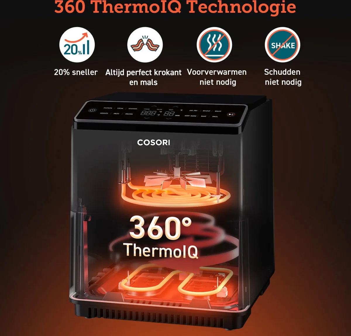Cosori Dual Blaze II Airfryer - XXL Heteluchtfriteuse 6.4 liter - 12 programma's - Boven & onderwarmte - App connectie - Antraciet