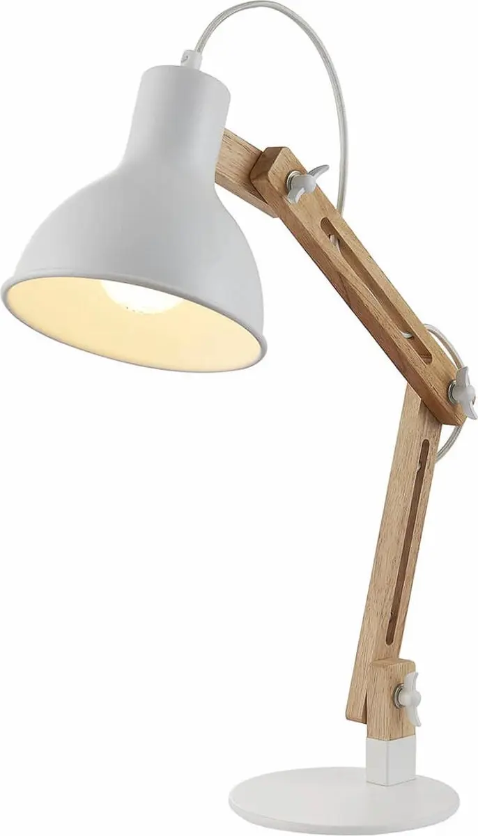 Lindby Bureaulamp Shivanja+ - 15W - H46cm - Wit/Essenhout