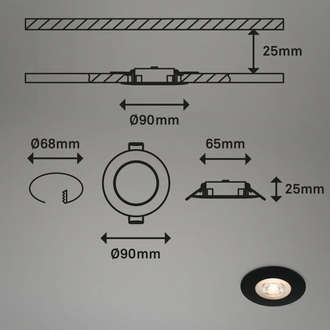 Briloner LED Inbouwspots Ø9cm IP65 3 Stuks - 5W 480 Lm - Zwart
