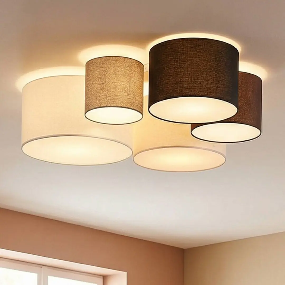 Lindby Plafondlamp 5-Lichts - Ø93cm - Grijs/Bruin/Zwart/Beige/Wit