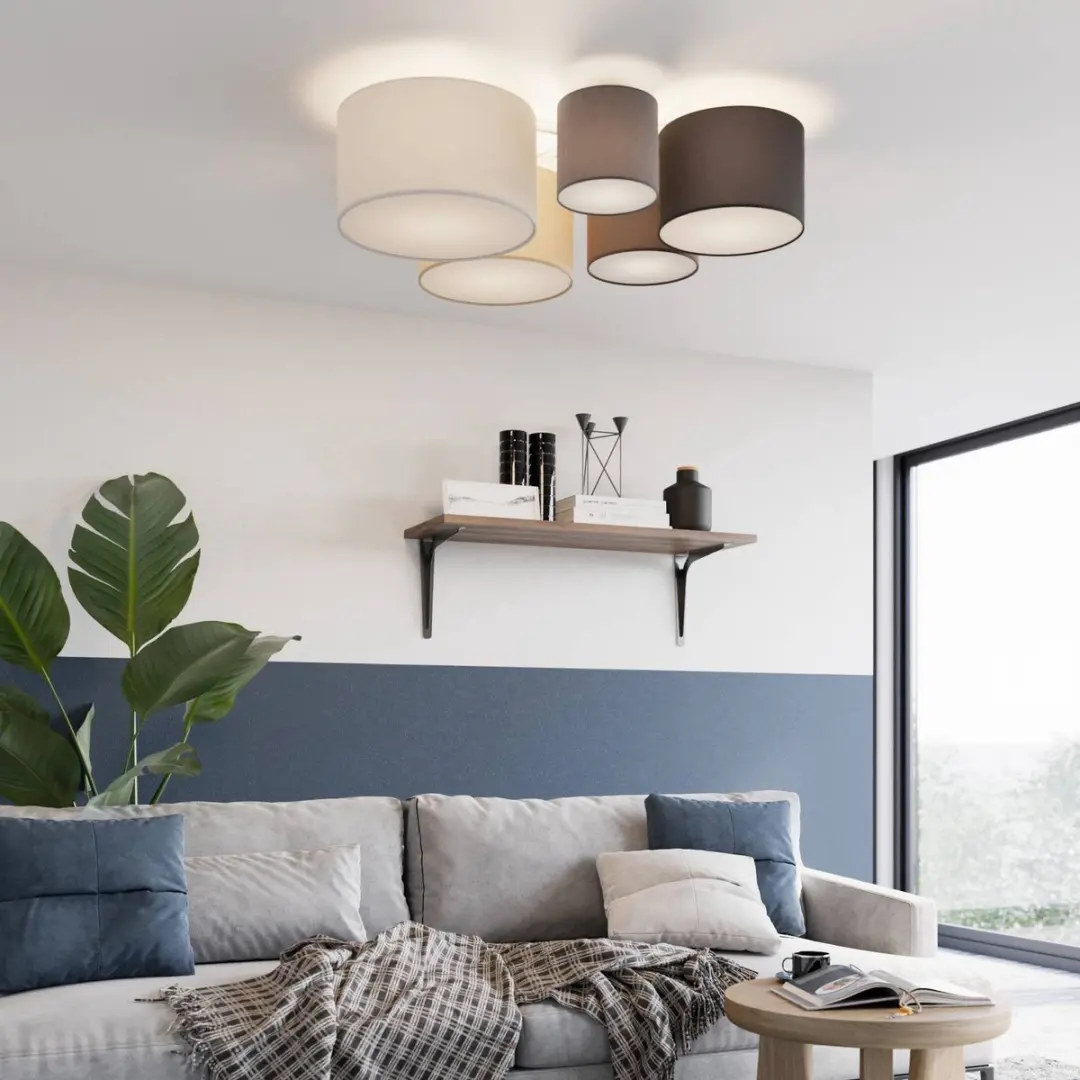 Lindby Plafondlamp 5-Lichts - Ø93cm - Grijs/Bruin/Zwart/Beige/Wit