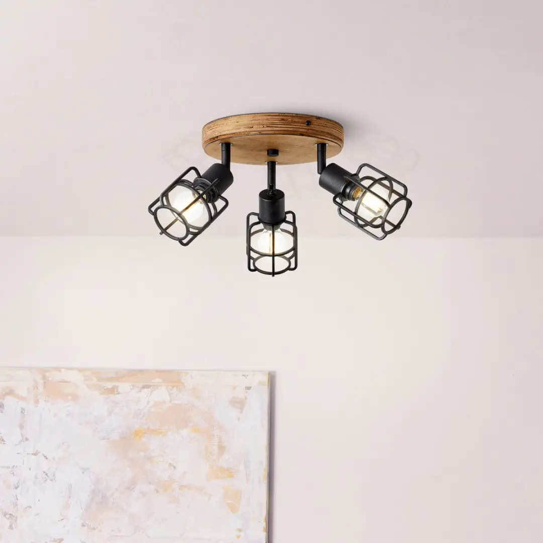 Brilliant Gwen Plafondspot E14 - 3x28W - Hout/Zwart