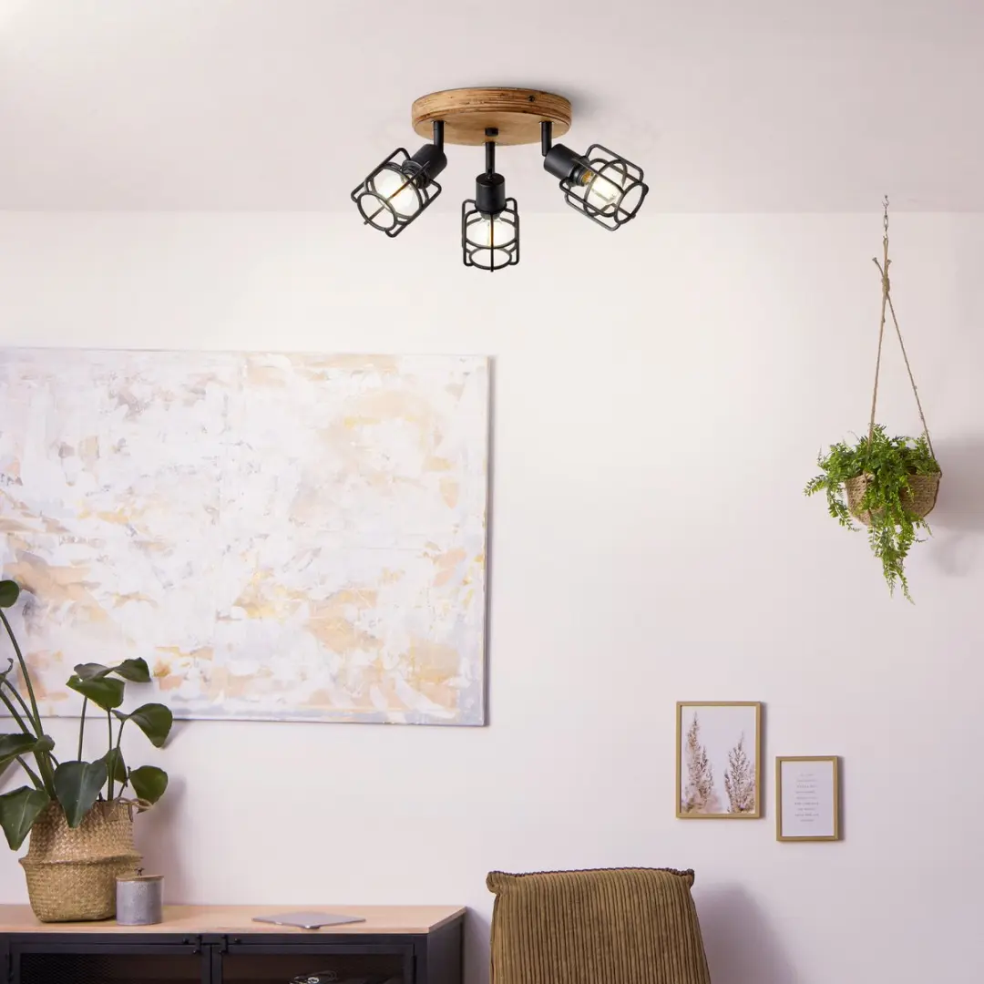 Brilliant Gwen Plafondspot E14 - 3x28W - Hout/Zwart