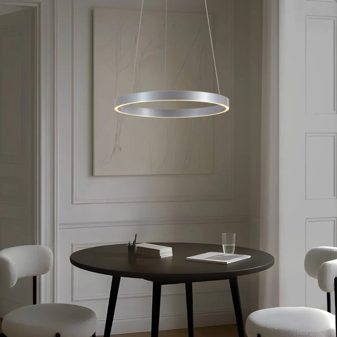 Lucande Hanglamp Metaal 60cm - 1 Lichtpunt 55W - Aluminium/Wit