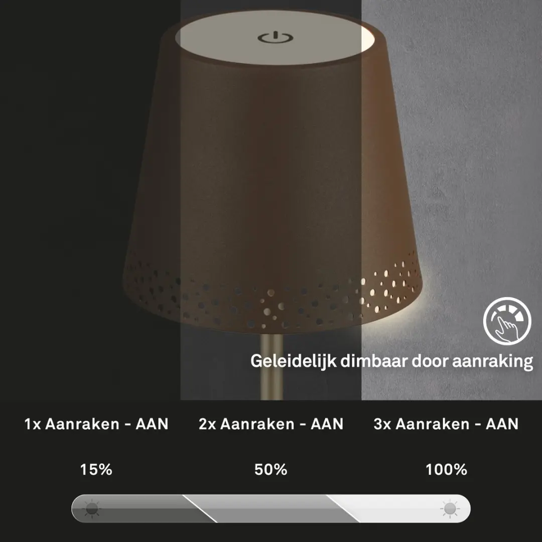 Briloner Kiki Oplaadbare Tafellamp - Ø12cm - Bruin & Goud