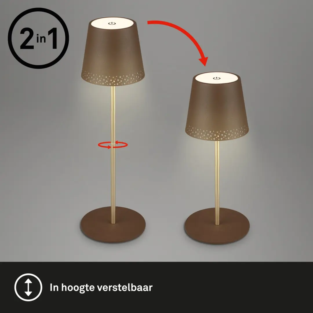 Briloner Kiki Oplaadbare Tafellamp - Ø12cm - Bruin & Goud