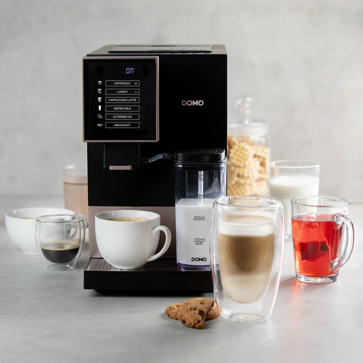 DOMO DO743K Volautomatische espressomachine - Geïntegreerde melkopschuimer – 1 touch bean-to-cup – Espresso – Americano – Lungo – Cappuccino – Latte macchiato – ARS pomp 19 bar