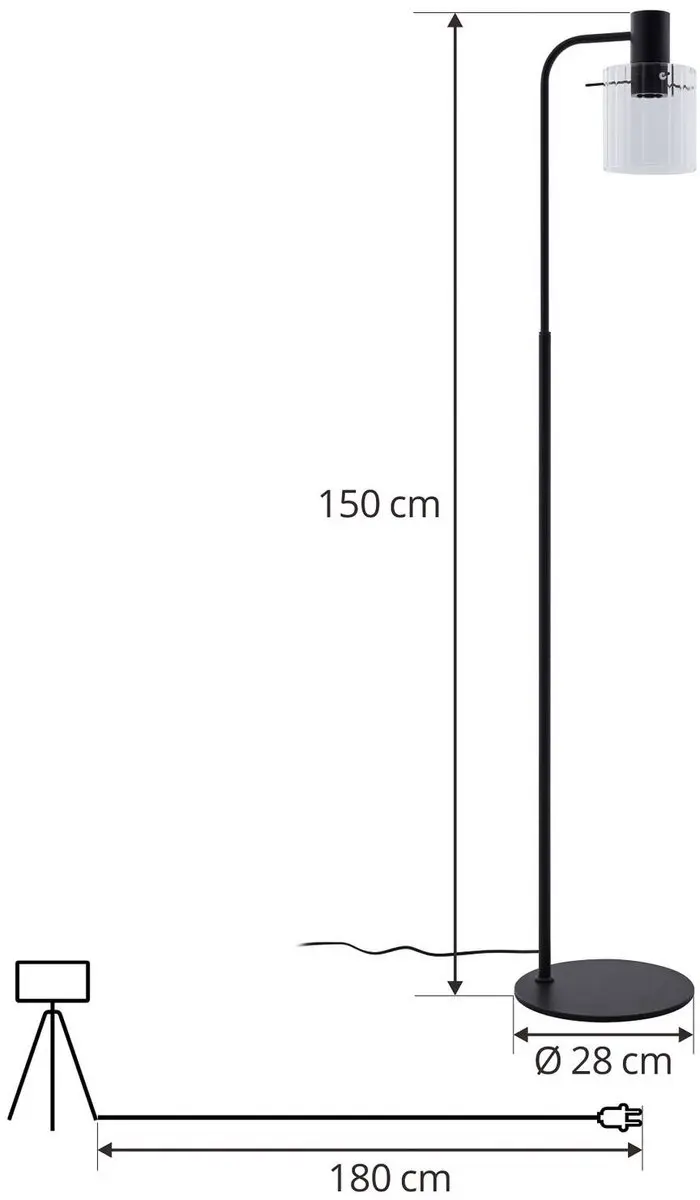Lucande Vloerlamp Glas Metaal 150cm - E27 - Helder Zwart