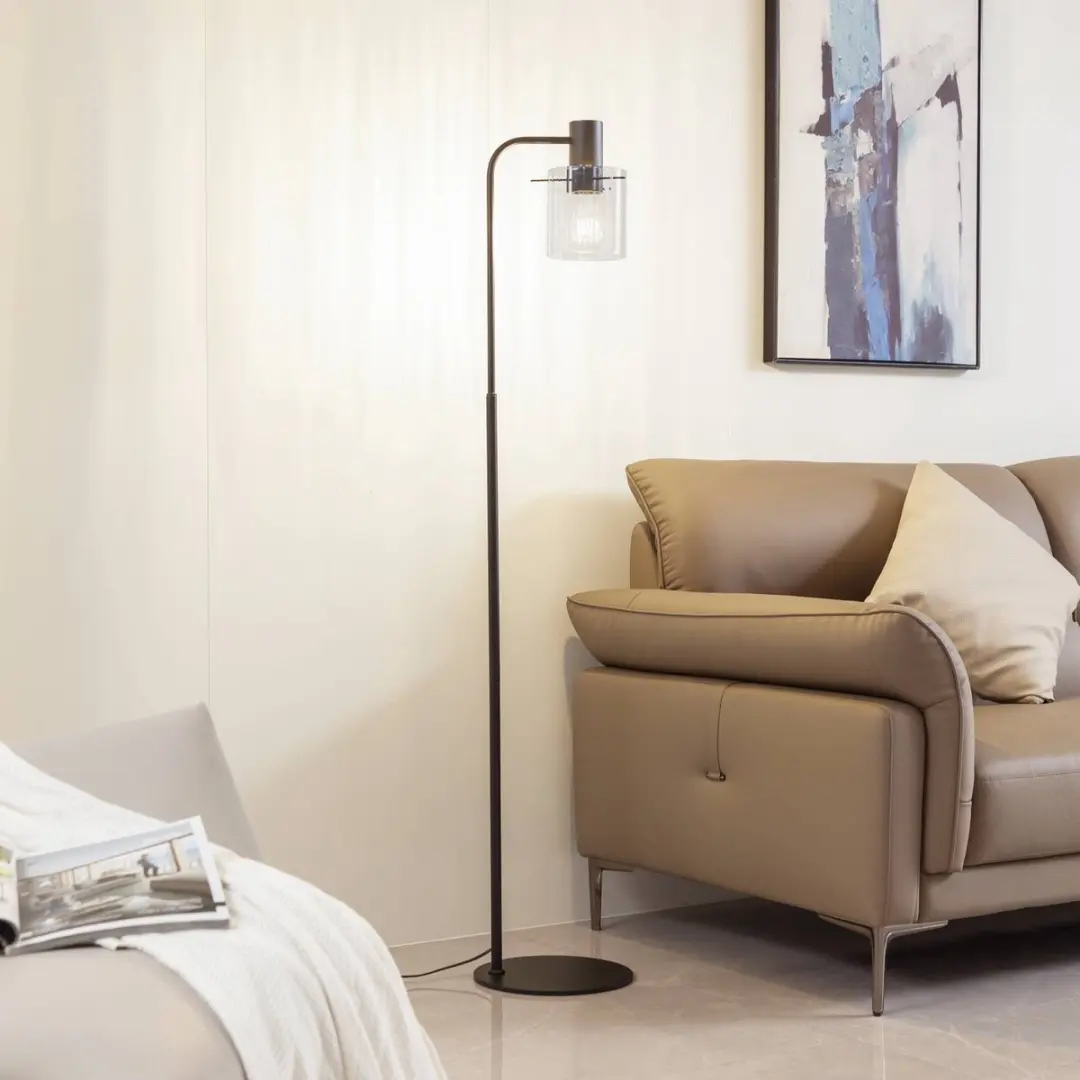 Lucande Vloerlamp Glas Metaal 150cm - E27 - Helder Zwart