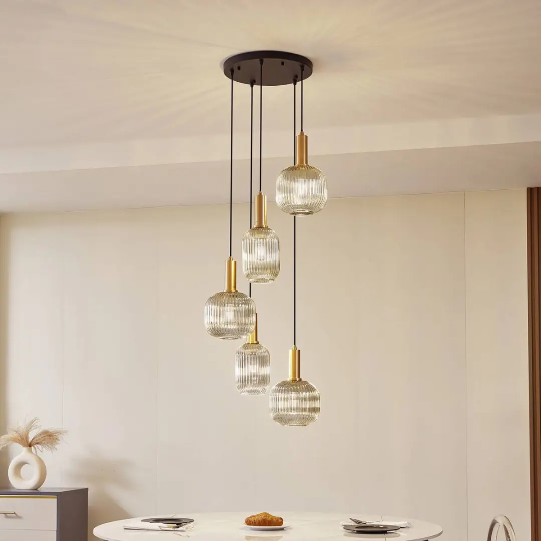 Lindby Hanglamp 5-lichts Rookgrijs - Glas/IJzer
