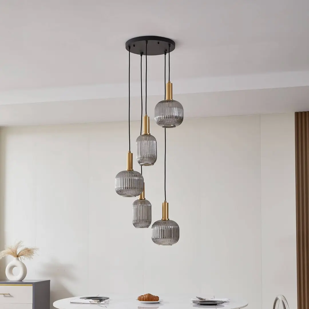 Lindby Hanglamp 5-lichts Rookgrijs - Glas/IJzer