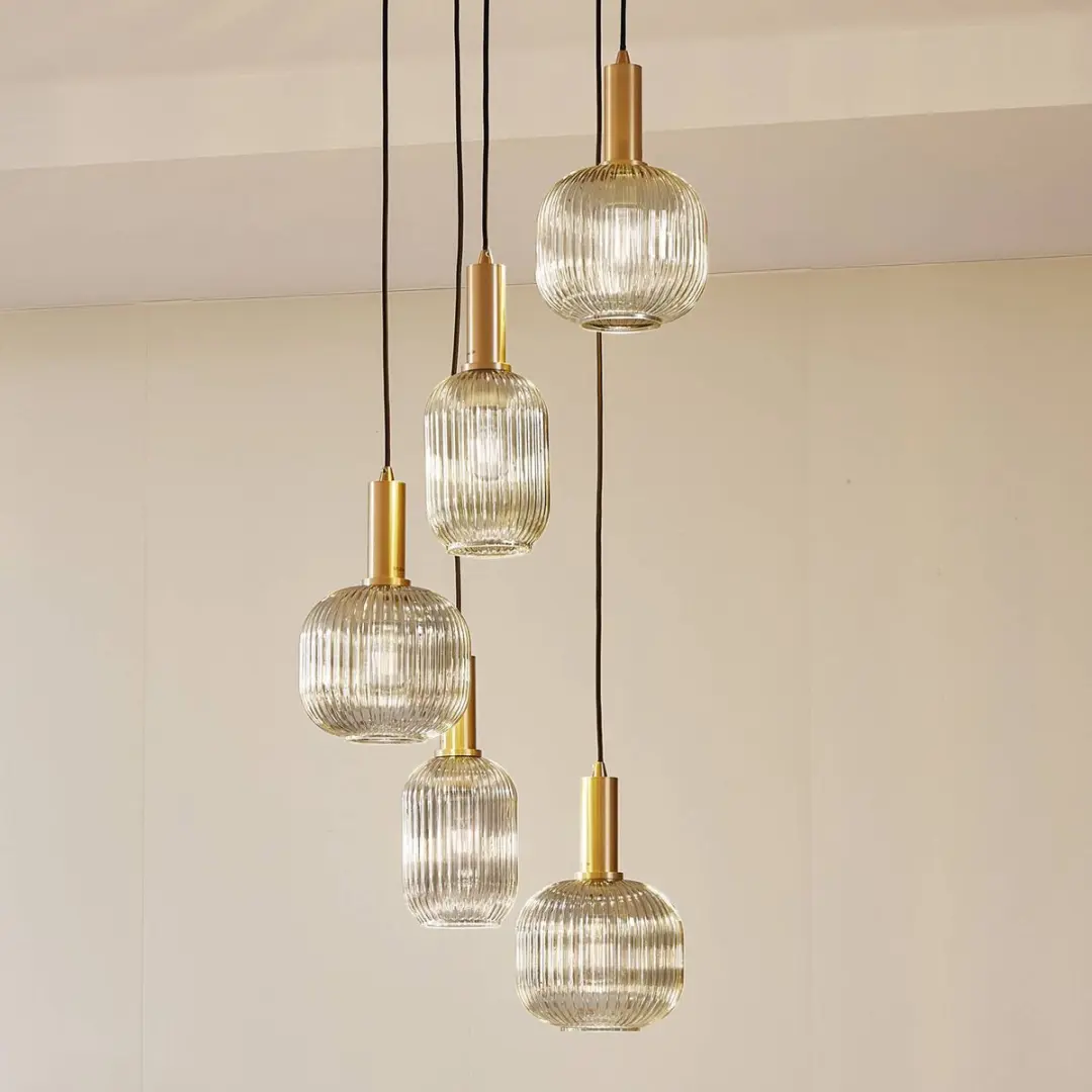Lindby Hanglamp 5-lichts Rookgrijs - Glas/IJzer