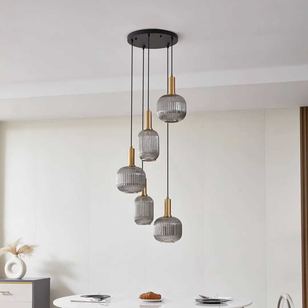 Lindby Hanglamp 5-lichts Rookgrijs - Glas/IJzer