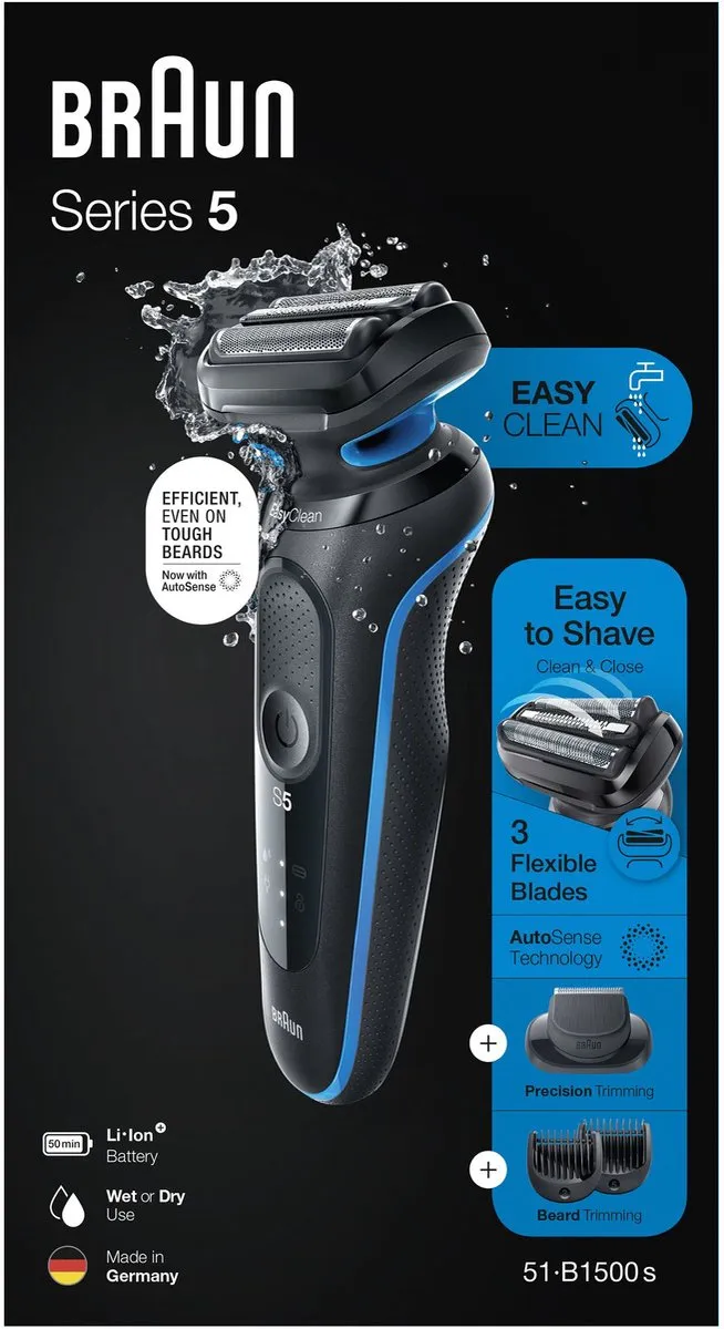 Braun Series 5 51-B1500s Scheerapparaat - 3 Mesjes - Zwart/Blauw