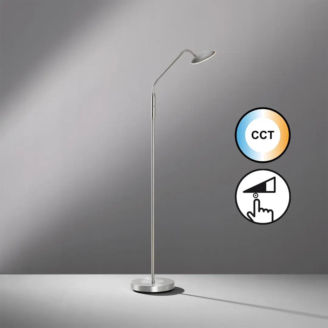Fischer & Honsel Tallri Vloerlamp - LED 7,5W - Mat Nikkel - Satijnglas