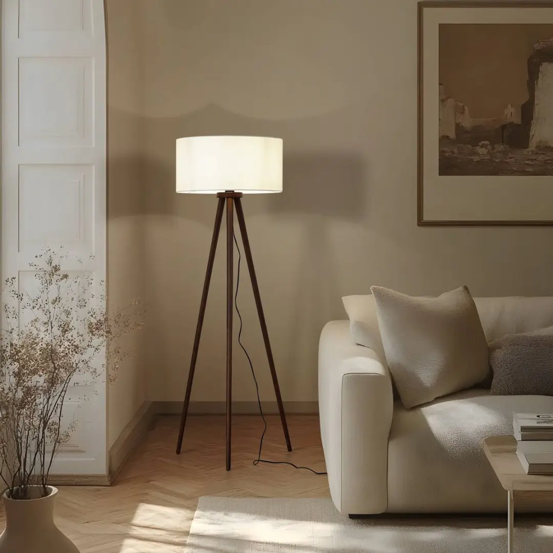Lindby Vloerlamp Walnoothout 150cm