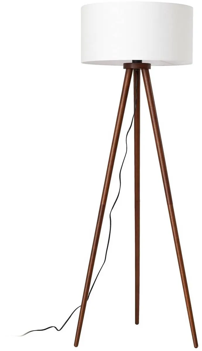 Lindby Vloerlamp Walnoothout 150cm - E27 - Wit