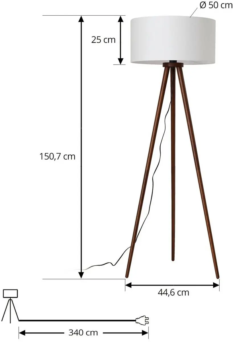 Lindby Vloerlamp Walnoothout 150cm - E27 - Wit