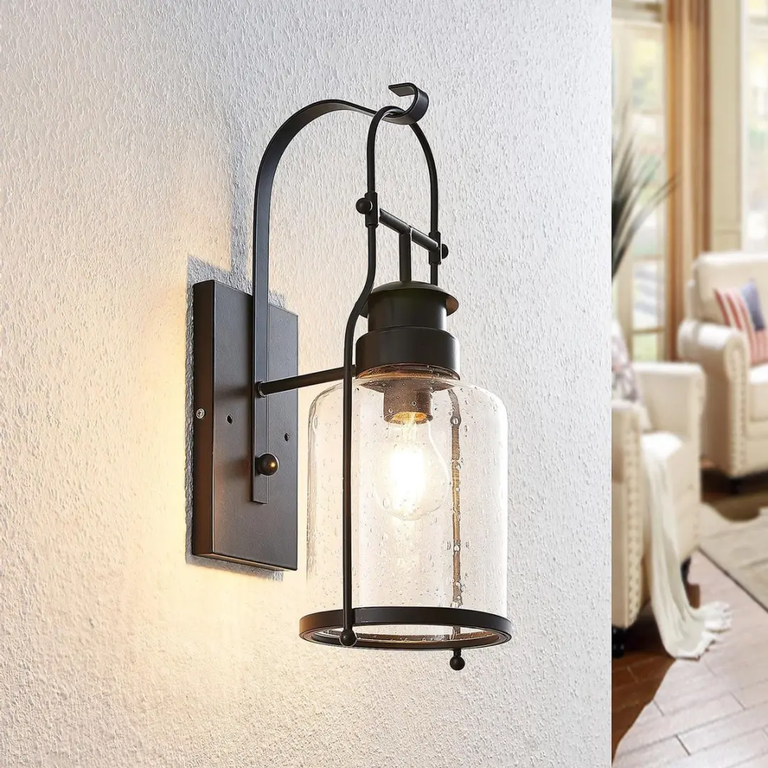 Lindby Wandlamp Metaal Glas 1 Licht - 44cm - E27 - Matzwart/Transparant
