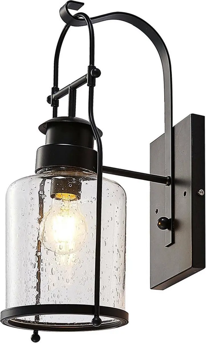 Lindby Wandlamp Metaal Glas 1 Licht - 44cm - E27 - Matzwart/Transparant
