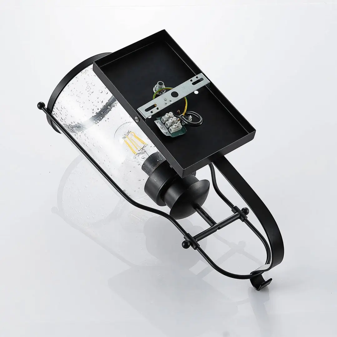 Lindby Wandlamp Metaal Glas 1 Licht - 44cm - E27 - Matzwart/Transparant