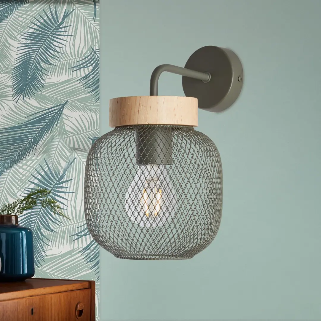 Brilliant Giada Wandlamp - Olijfgroen/Hout 40W