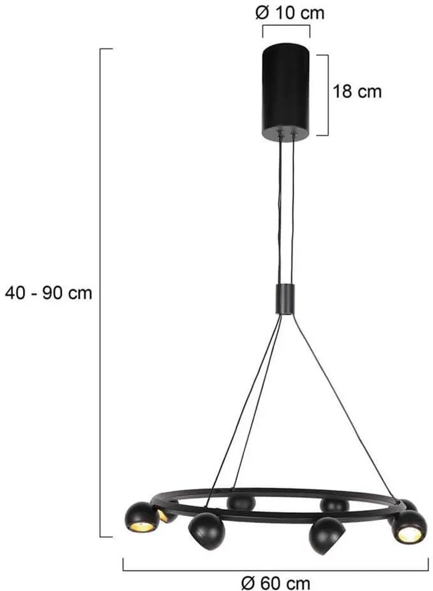 Steinhauer Marcadore 8-Lichts Hanglamp - Ø60cm Zwart - afbeelding 6 van 6