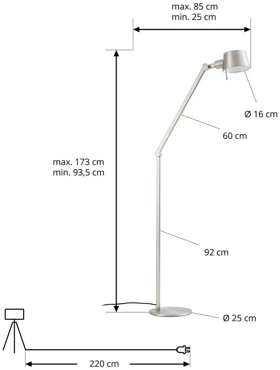 Lucande Vloerlamp 171cm - Nikkel Satijn - E27