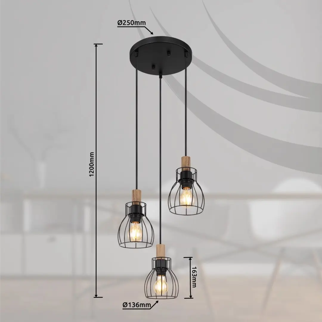 Globo Mina Hanglamp - 3 Lichtpunten - Ø36cm - Zwart - afbeelding 6 van 6
