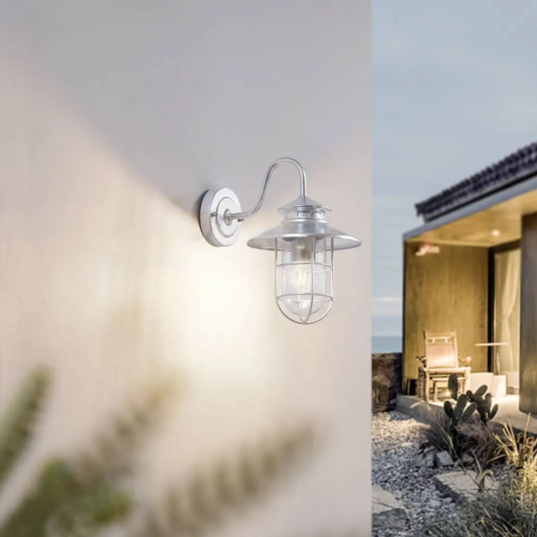 Lindby Wandlamp Buiten Staal Glas 32.8cm E27 Verzinkt Zilver