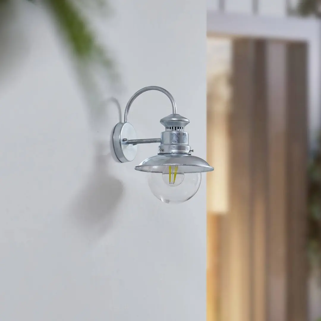 Lindby Wandlamp Buiten Staal Glas 32.8cm E27 Verzinkt Zilver