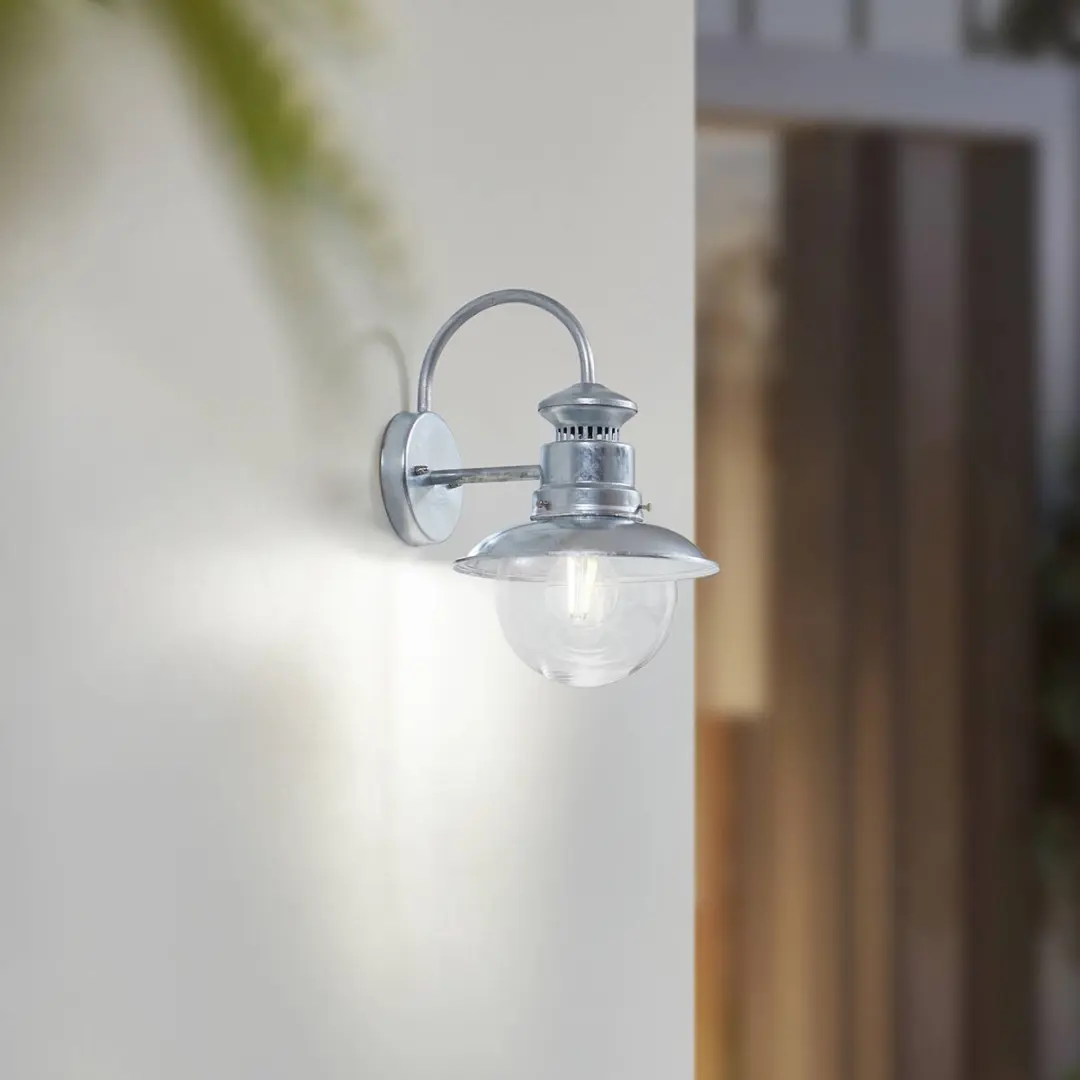 Lindby Wandlamp Buiten Staal Glas 32.8cm E27 Verzinkt Zilver