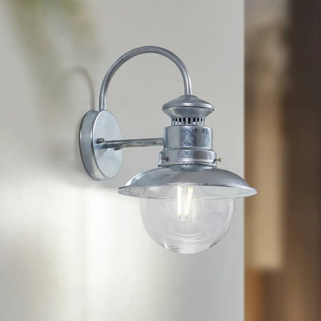 Lindby Wandlamp Buiten Staal Glas 32.8cm E27 Verzinkt Zilver