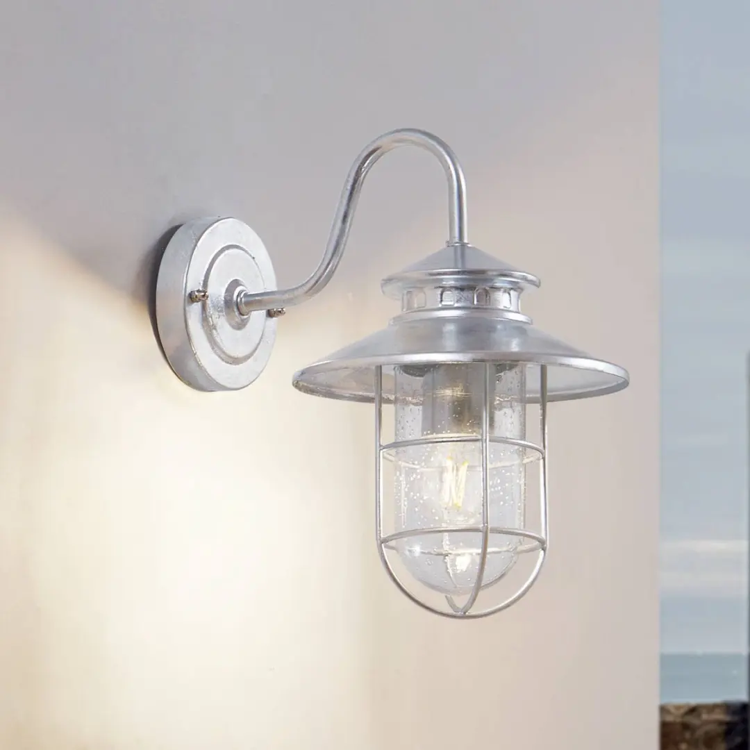 Lindby Wandlamp Buiten Staal Glas 32.8cm E27 Verzinkt Zilver