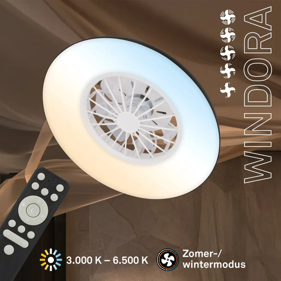Briloner Windora Plafondventilator met LED Verlichting 48,5cm - Zwart