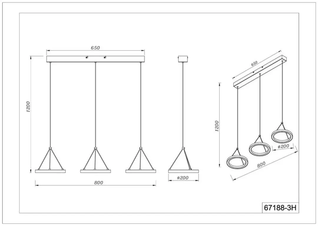 Globo Grenvix 3-lichts Hanglamp - Zwart - afbeelding 6 van 6