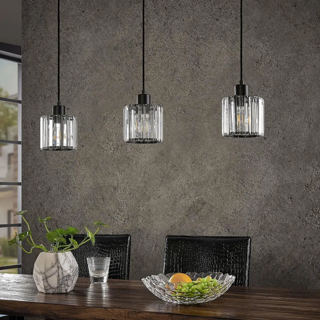Lindby Hanglamp 3-Lichts - Matzwart/Transparant