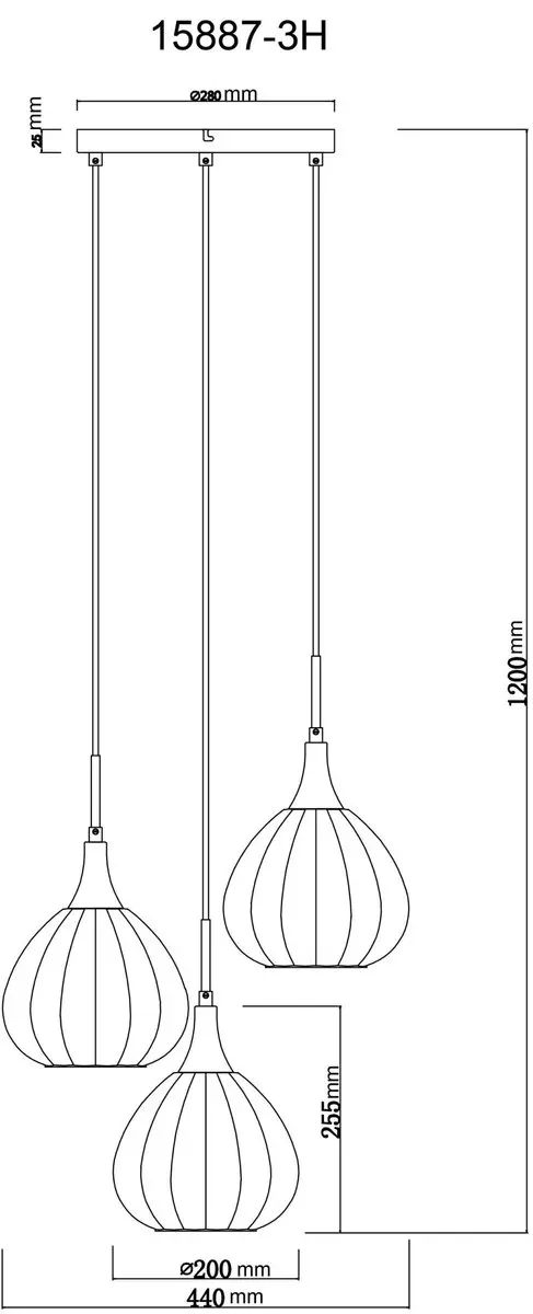 Globo Olsen Hanglamp - 3 Lichtpunten - Ø44cm - Zwart - afbeelding 6 van 6