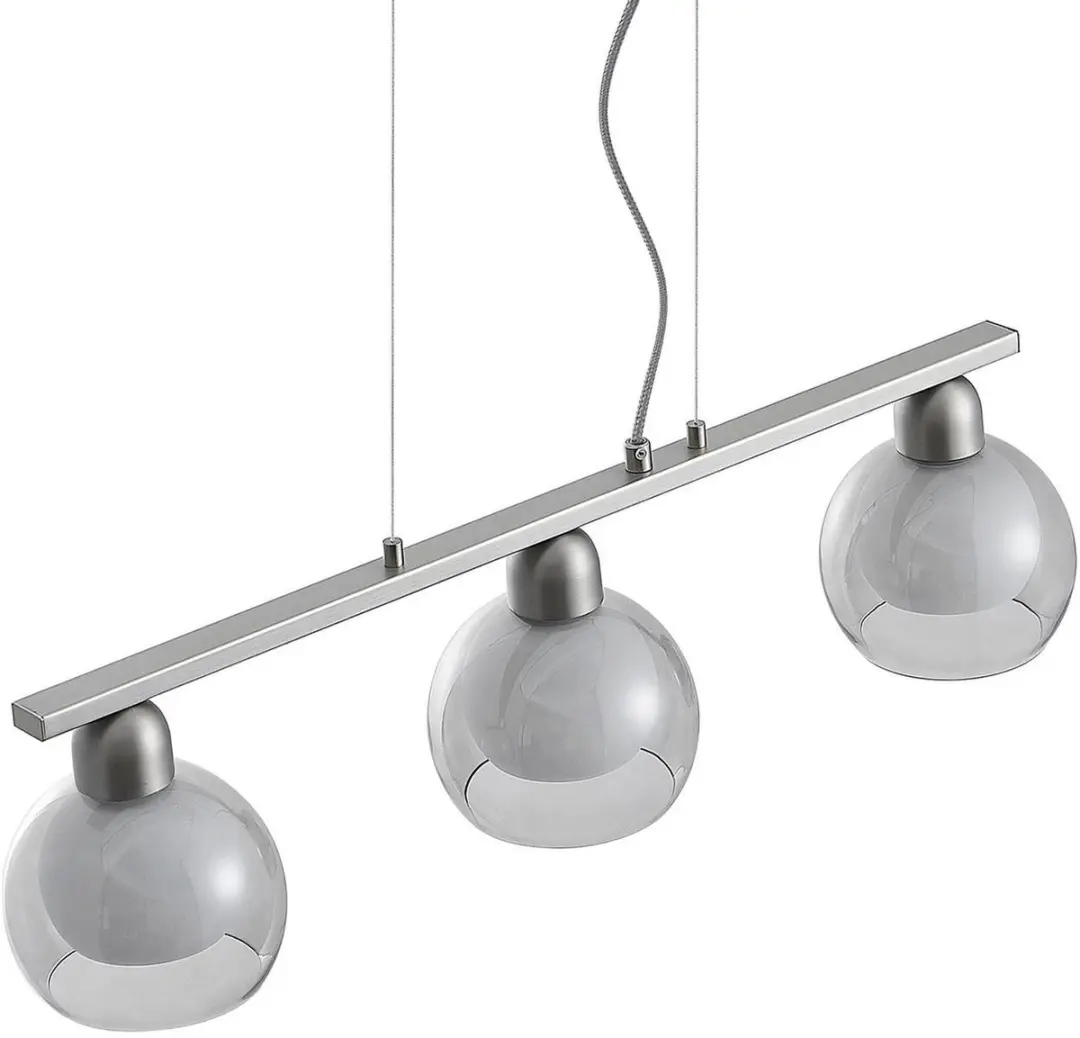 Lucande Hanglamp 3-Lichts - Nikkel/Wit/Rookgrijs