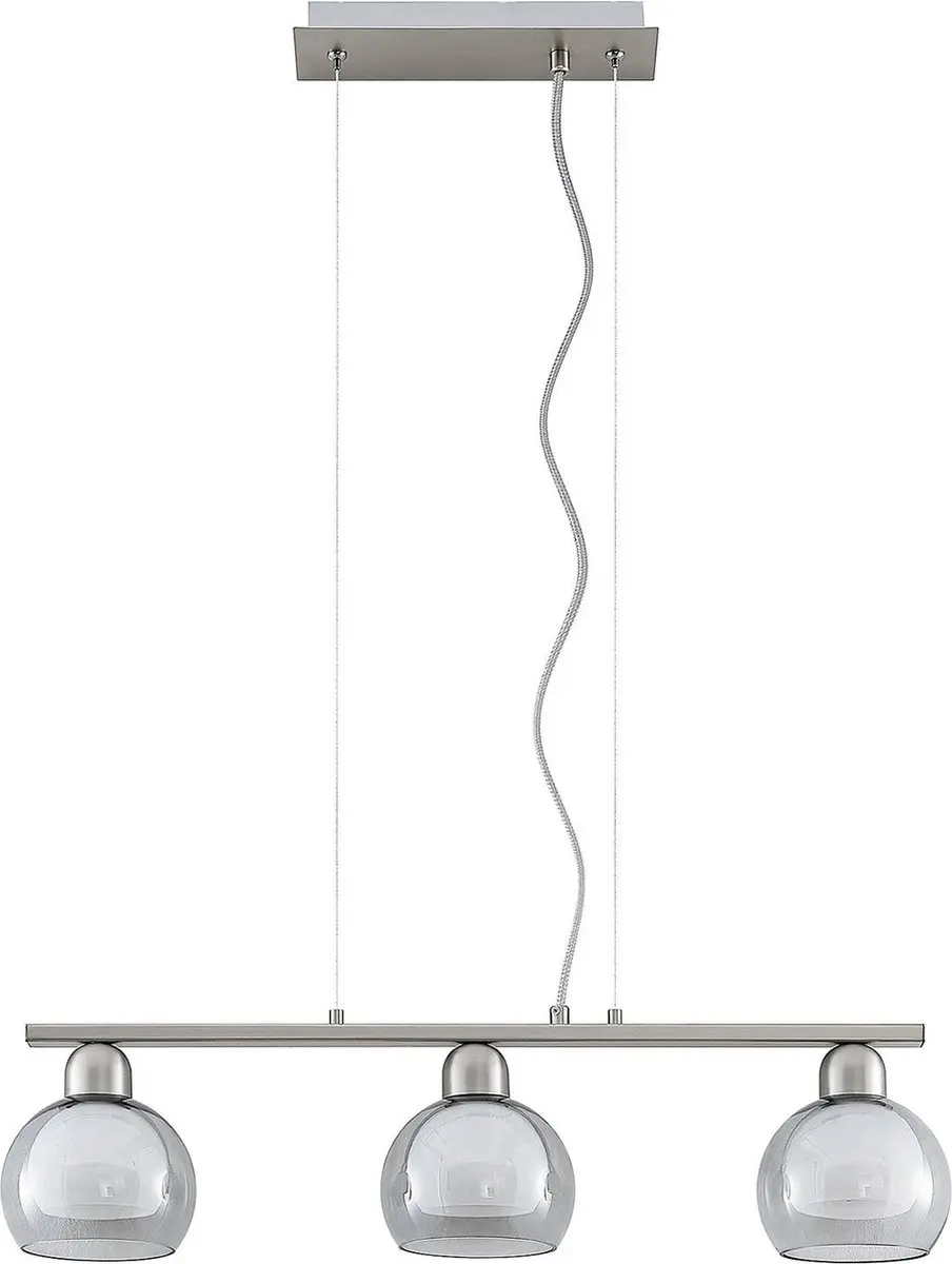 Lucande Hanglamp 3-Lichts - Nikkel/Wit/Rookgrijs
