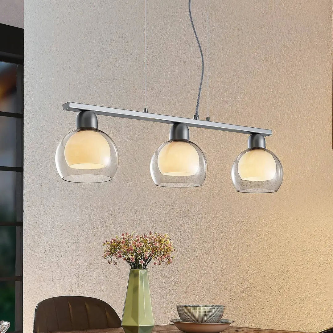 Lucande Hanglamp 3-Lichts - Nikkel/Wit/Rookgrijs