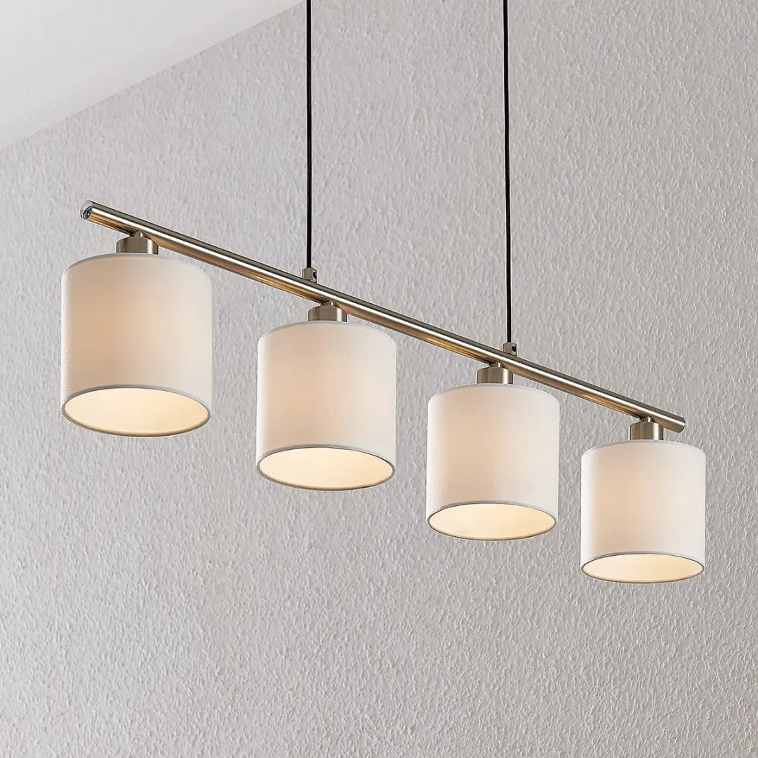 Lindby Hanglamp 4-lichts Metaal Textiel - mat nikkel/wit