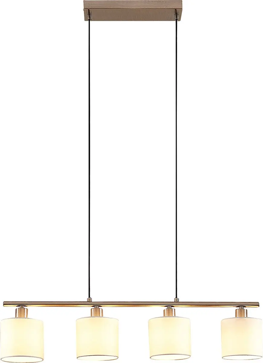 Lindby Hanglamp 4-lichts Metaal Textiel - mat nikkel/wit