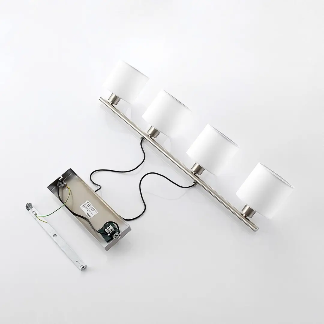 Lindby Hanglamp 4-lichts Metaal Textiel - mat nikkel/wit