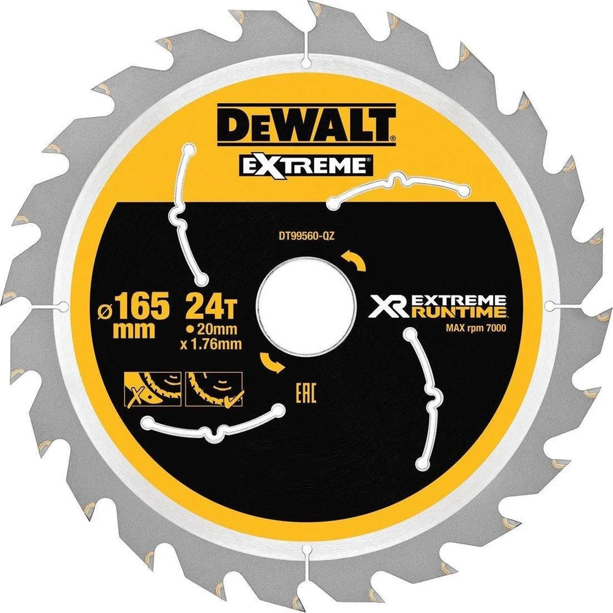 DeWalt CSB 165mm 24T Houtzaagblad - Ø165mm Asgat 20mm