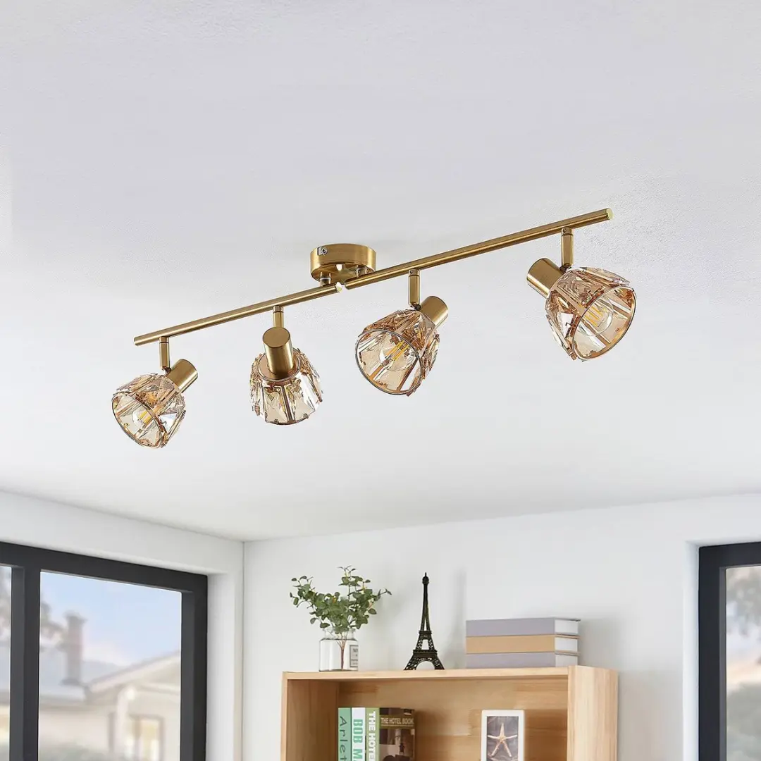 Lindby Plafondlamp 4-lichts Glas Staal - Messing