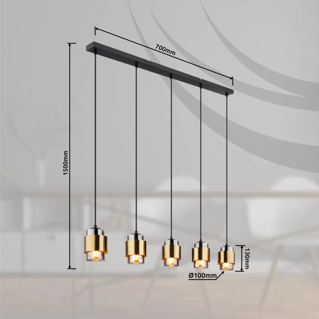 Globo Milley Hanglamp 5xE27 - Messing/Zwart - Ø10cm