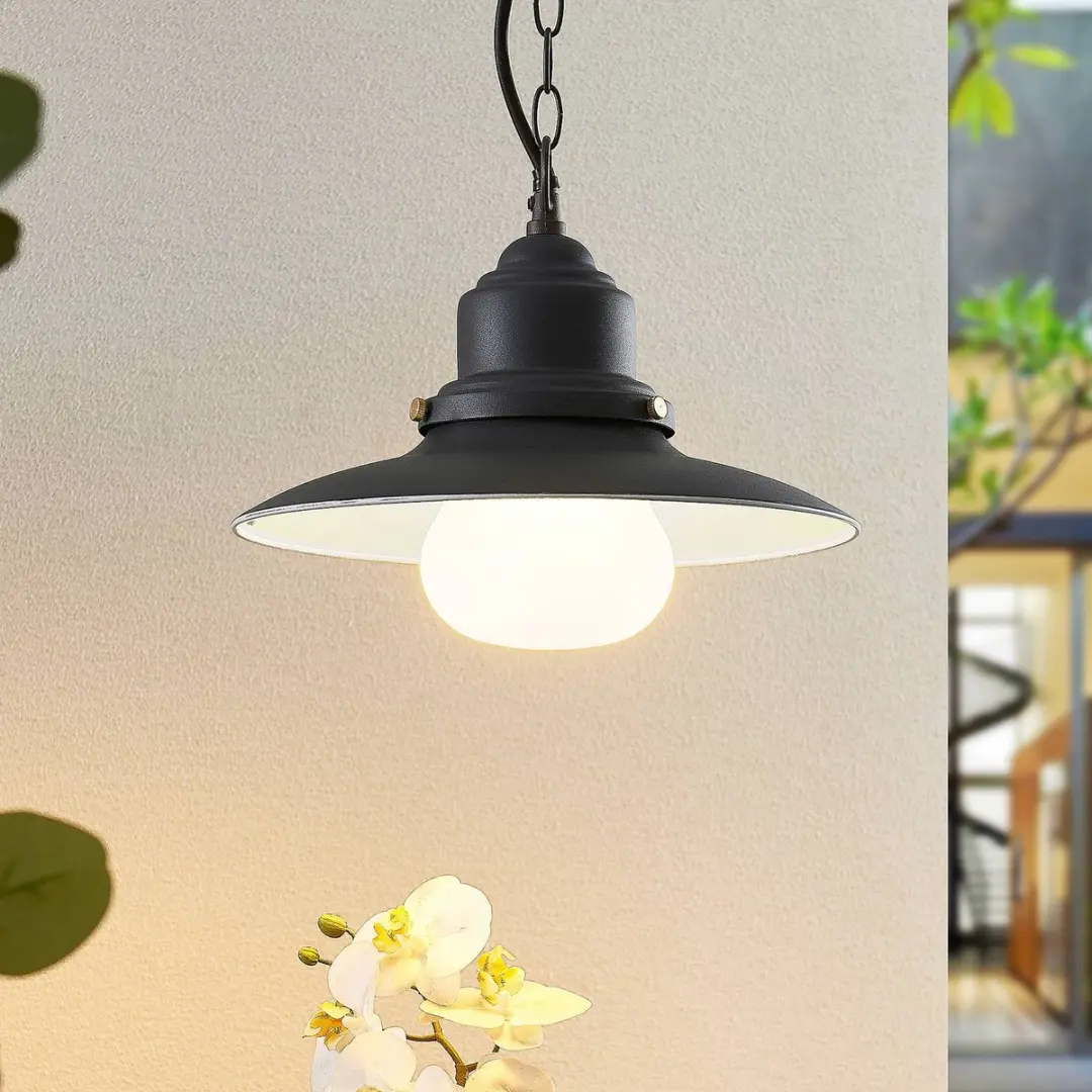 Lindby Hanglamp Buiten 1 Licht E27 - Staal/Glas - Donkergrijs