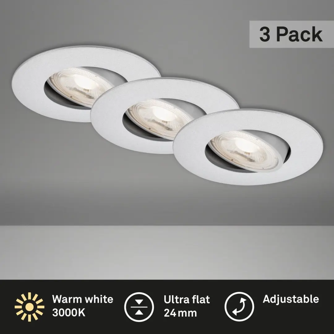 Briloner KULANA Inbouwspots 3x - 5W 460lm Warm Wit - Ø90mm - Mat Chroom