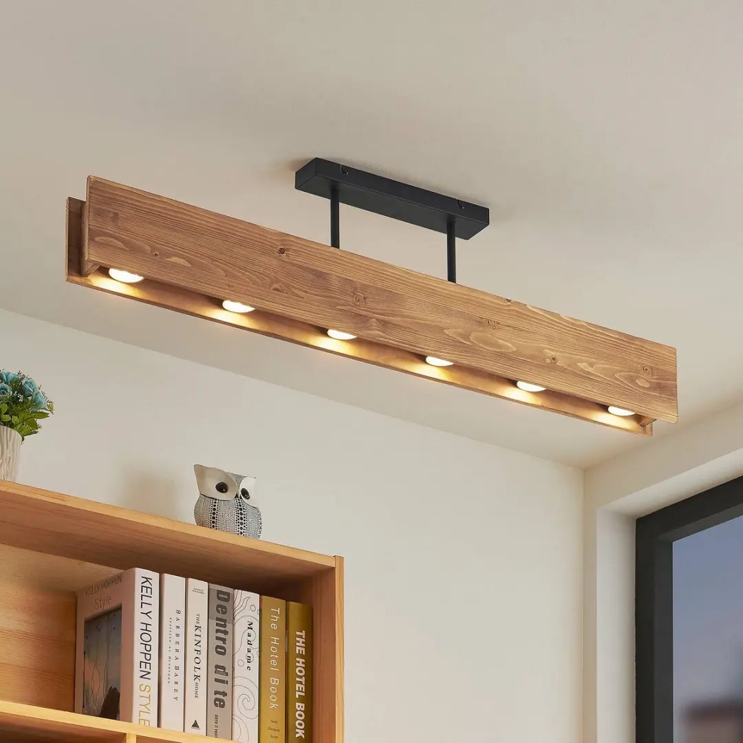 Lindby Plafondlamp Dennenhout 6x GU10